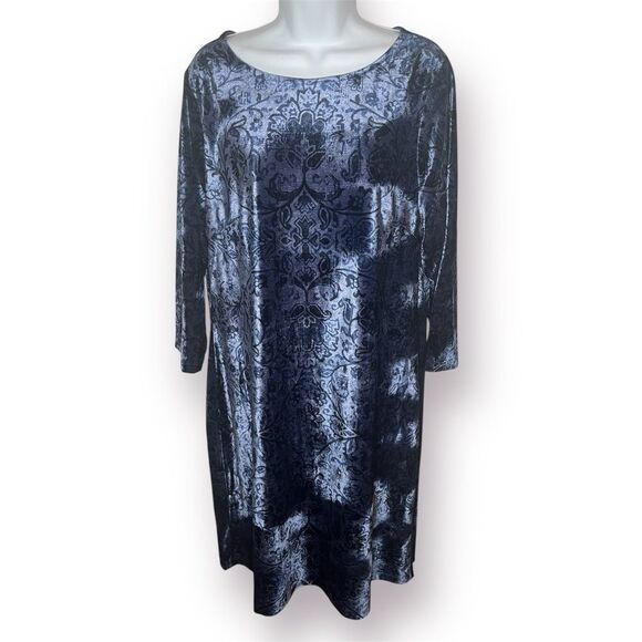 Coldwater Creek Navy Blue Floral Embossed Velvet Dress Shift L - Picture 1 of 8